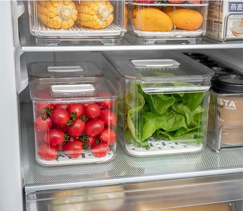 Slideep Food Storage Containers Produce Saver with Lids  Stackable Refrigerator Freezer Organizer Bins with Removable Drain Tray  Fridge Fresh Keeper for Veggie  Berry  Fruits  Vegetables 3 Pack - Image 2